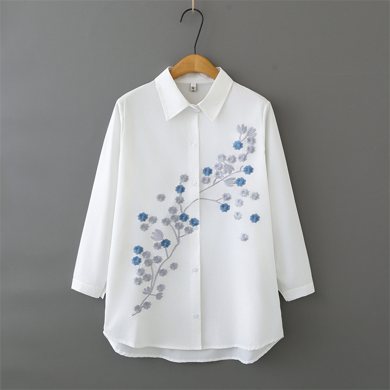 Embroidery Cardigan - Women Plus Size Long Sleeve Cotton