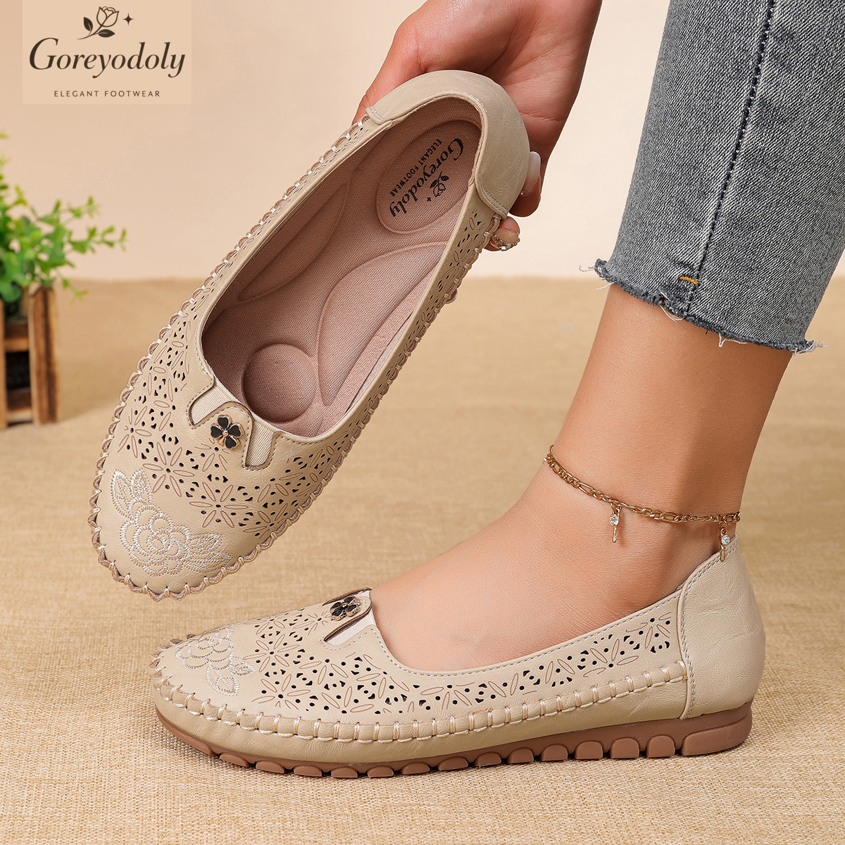 Embroidery Designer - Goreyodoly women loafers floral embroidery hollow
