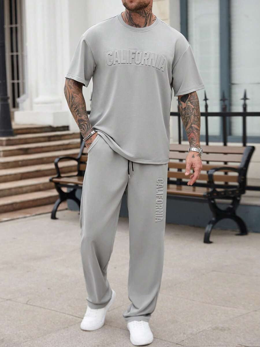 Embroidery In The Piece - Mens Casual Solid Color Letter Embossed