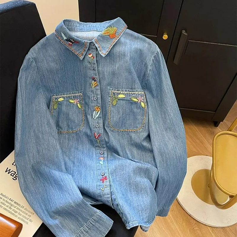 Embroidery Jeans - Harajuku Fashion Cotton Denim Spring Blouses