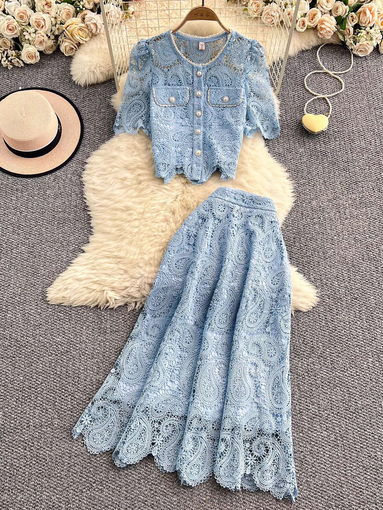 Elegant Pearl Long Dress Suits - đánh giá và giá Embroidery In The Piece