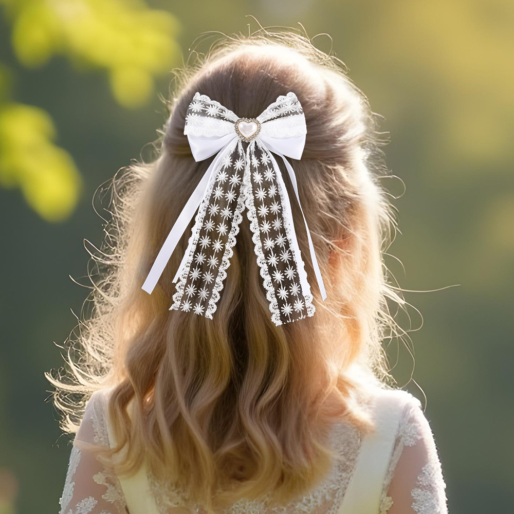 2Pcs Flower Lace Bow Hair Clip - đánh giá và giá Embroidery Ribbon