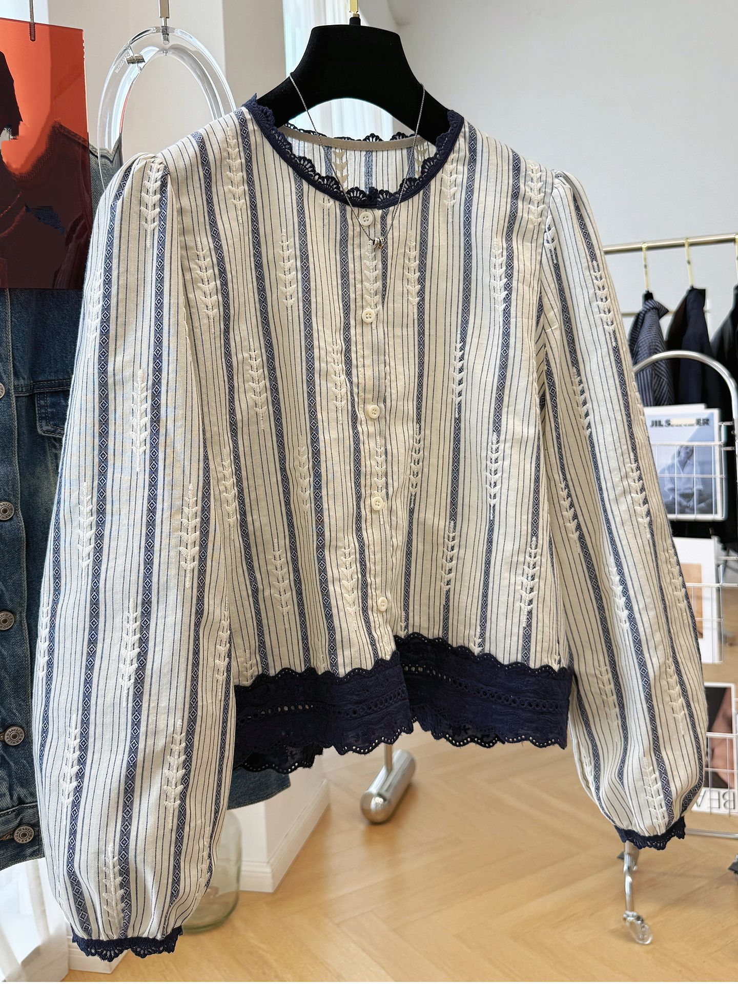 Women's Striped Lace Trim Blou - đánh giá và giá Embroidery A