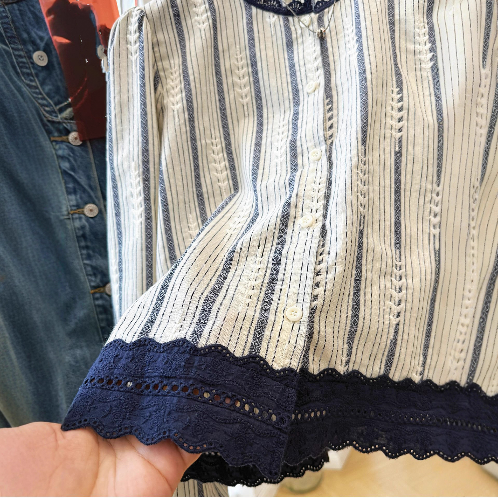 Women's Striped Lace Trim Blou - đánh giá và giá Embroidery A